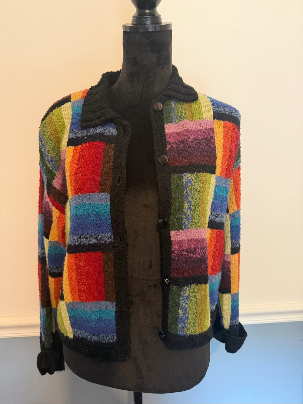 Multicolor Patchwork Women's Cardigan Sweater